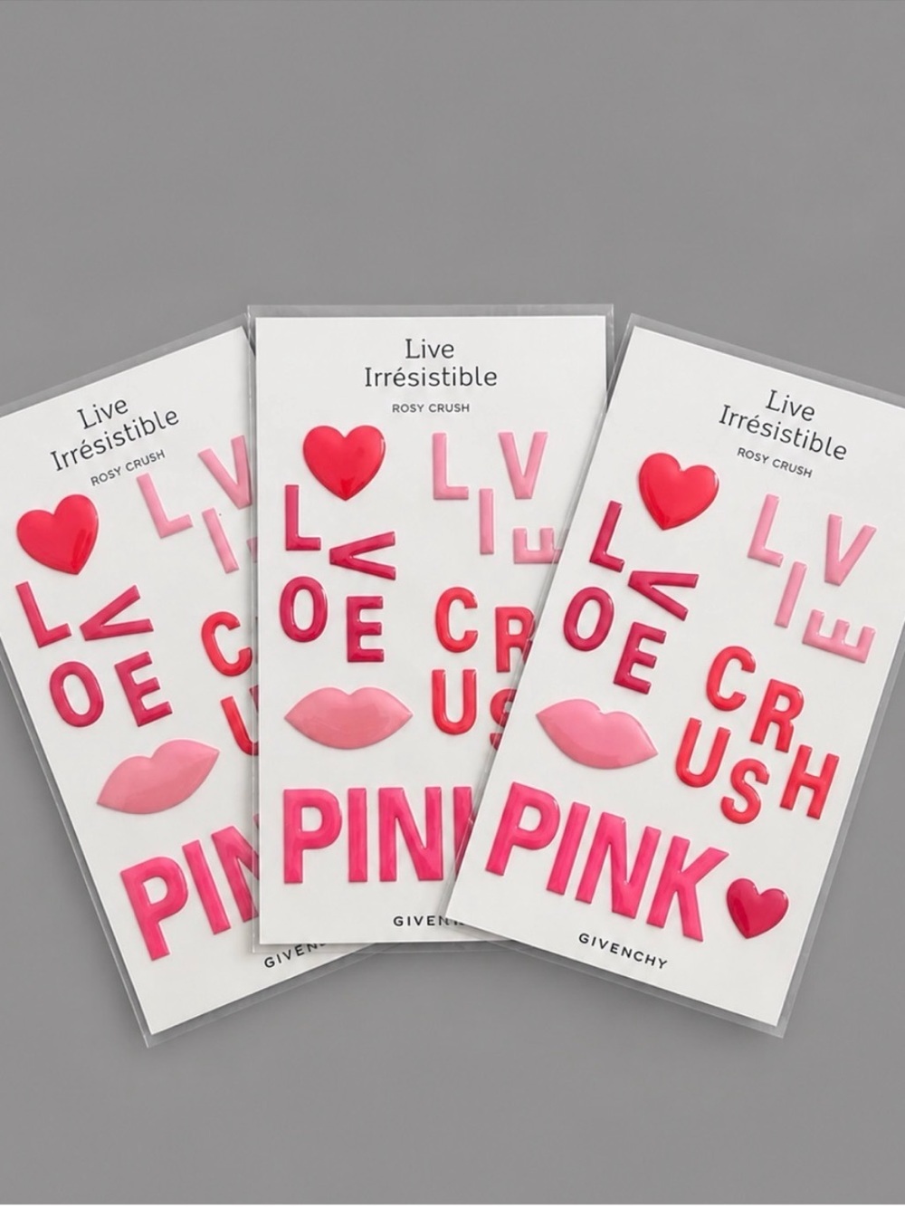 Givenchy Pink Sticker Set of 3 Sealed Hearts Lips Letters Rare